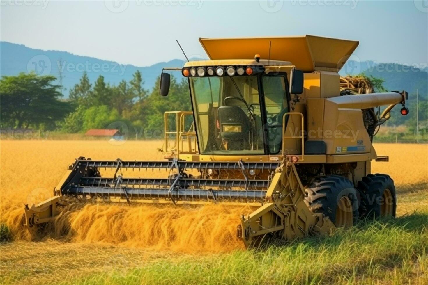 segador máquina a cosecha arroz campo.generativo ai. foto