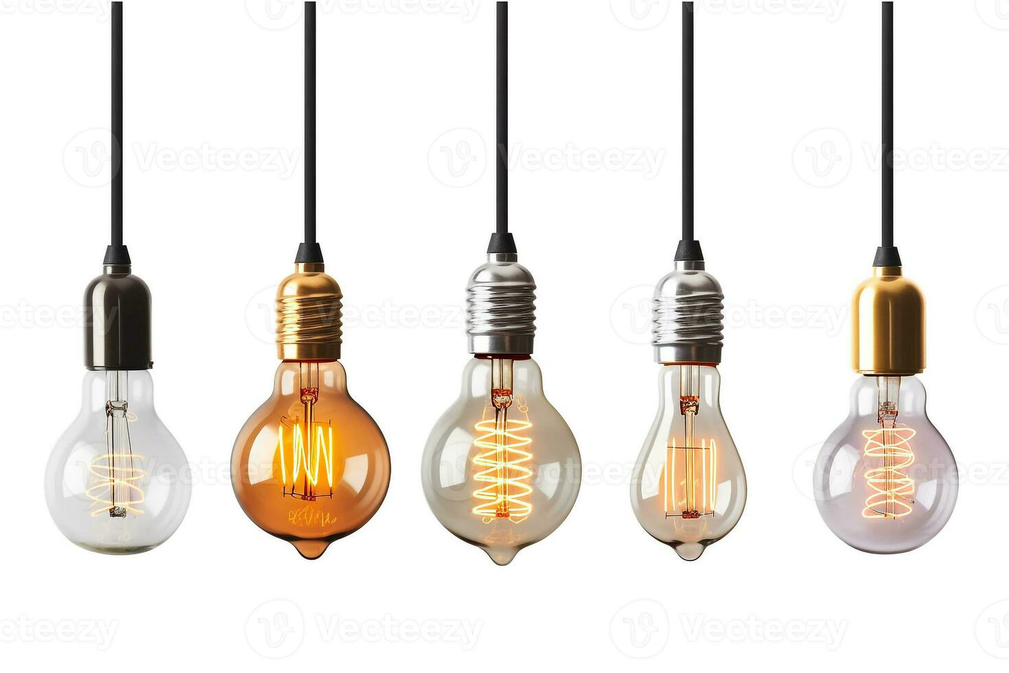 Set of light bulb isolated on white background.Generative Ai. photo