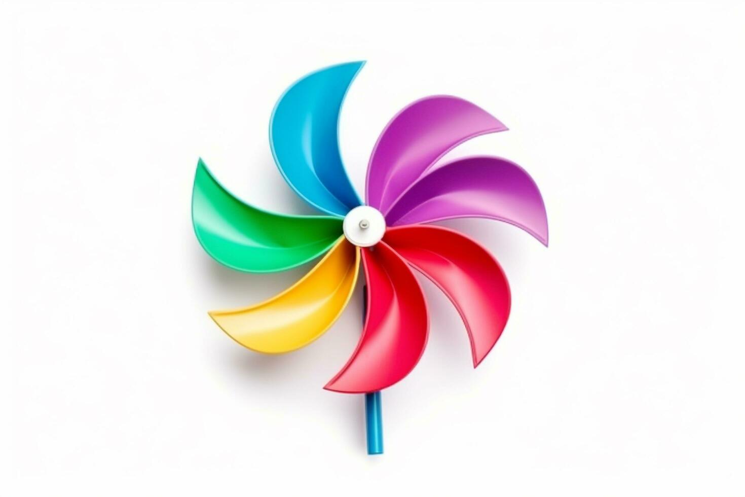 Colorful plastic windmill isolated on white background.Generative Ai. photo