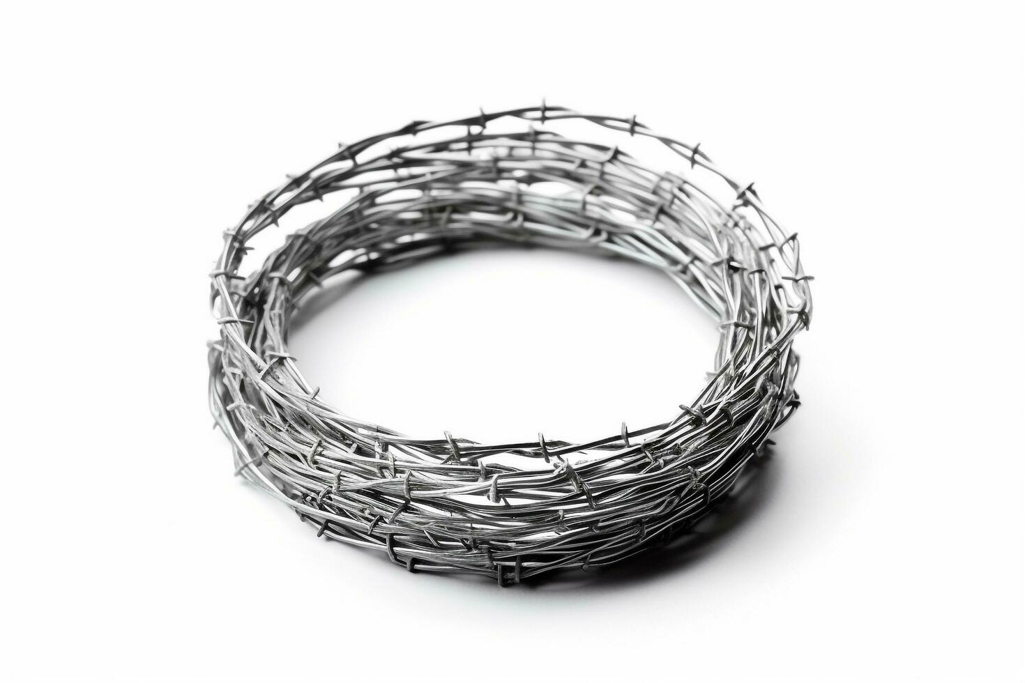 Roll up of barbed wire on white background.Generative Ai. photo