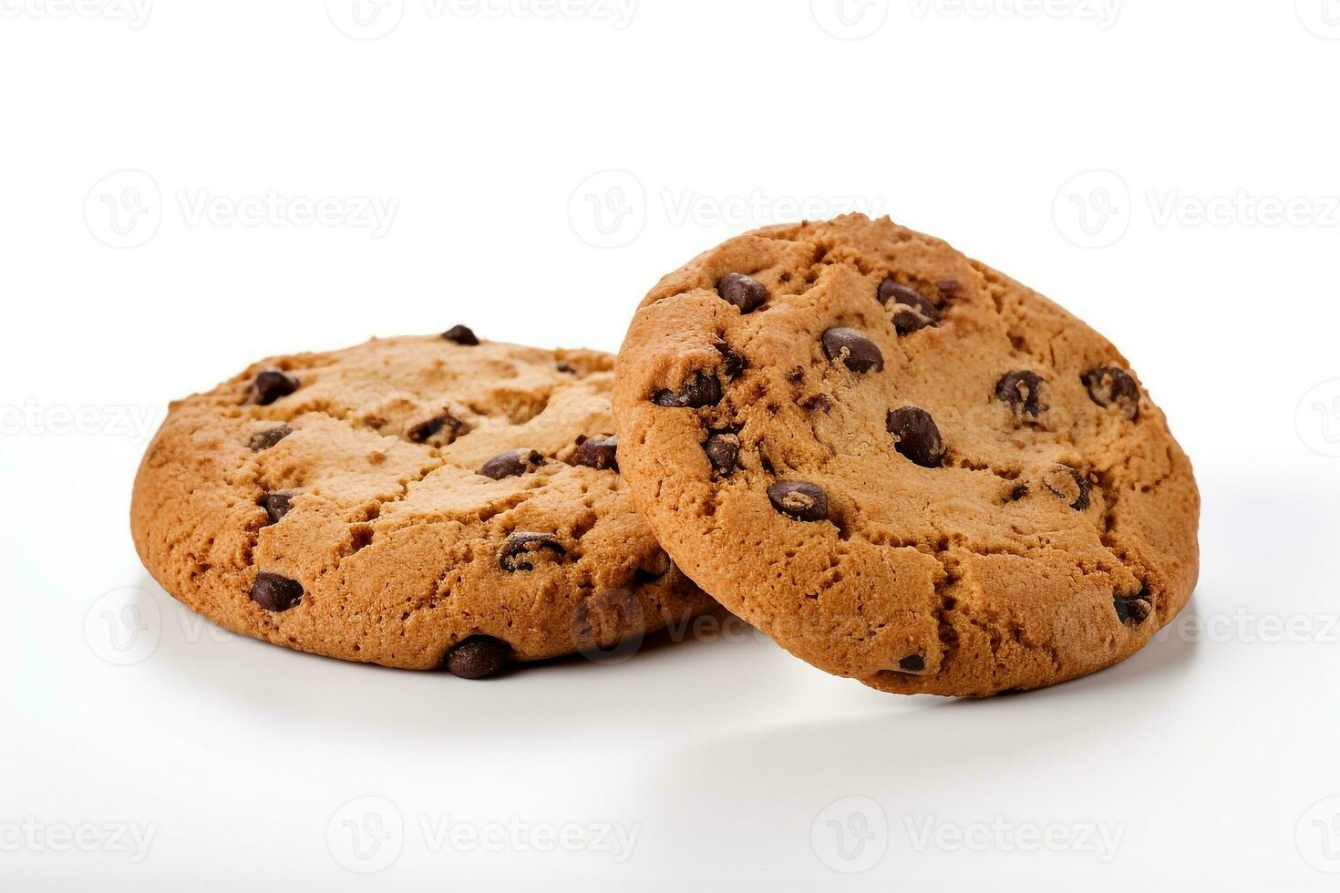 Chocolate chip cookies isolated on white background.Generative Ai. photo