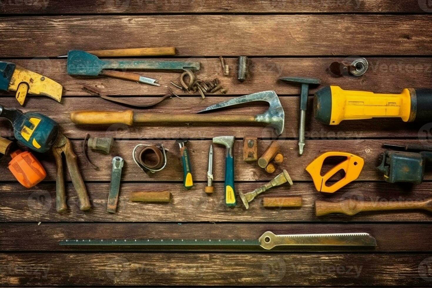 Labor day tools and equipment for working on the construction site.Generative Ai. photo