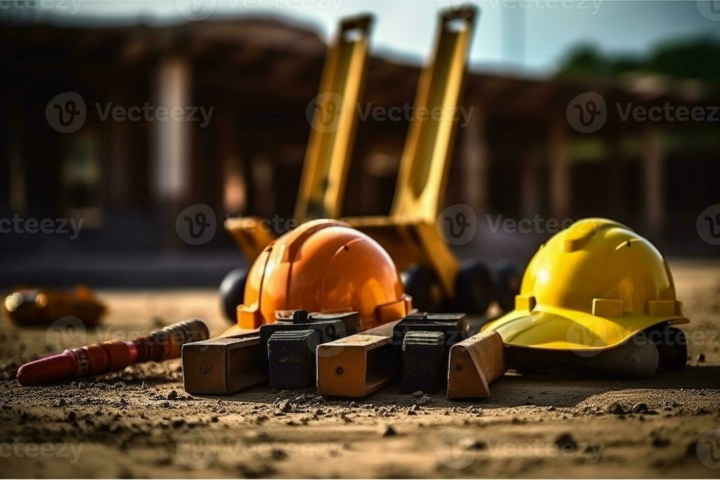 Labor day tools and equipment for working on the construction site.Generative Ai. photo