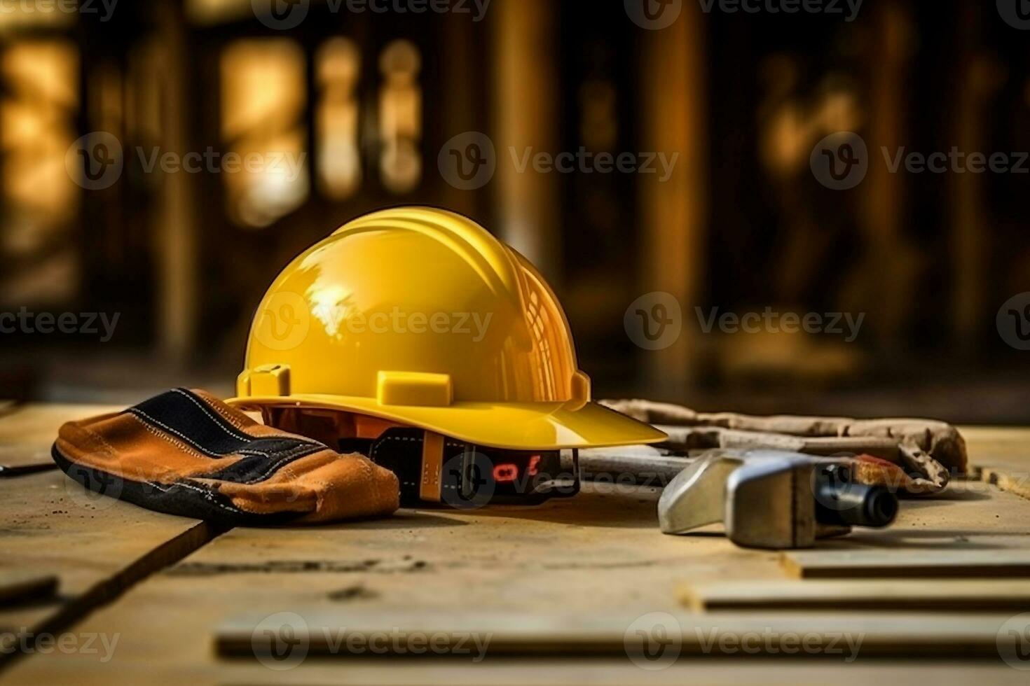 Labor day tools and equipment for working on the construction site.Generative Ai. photo