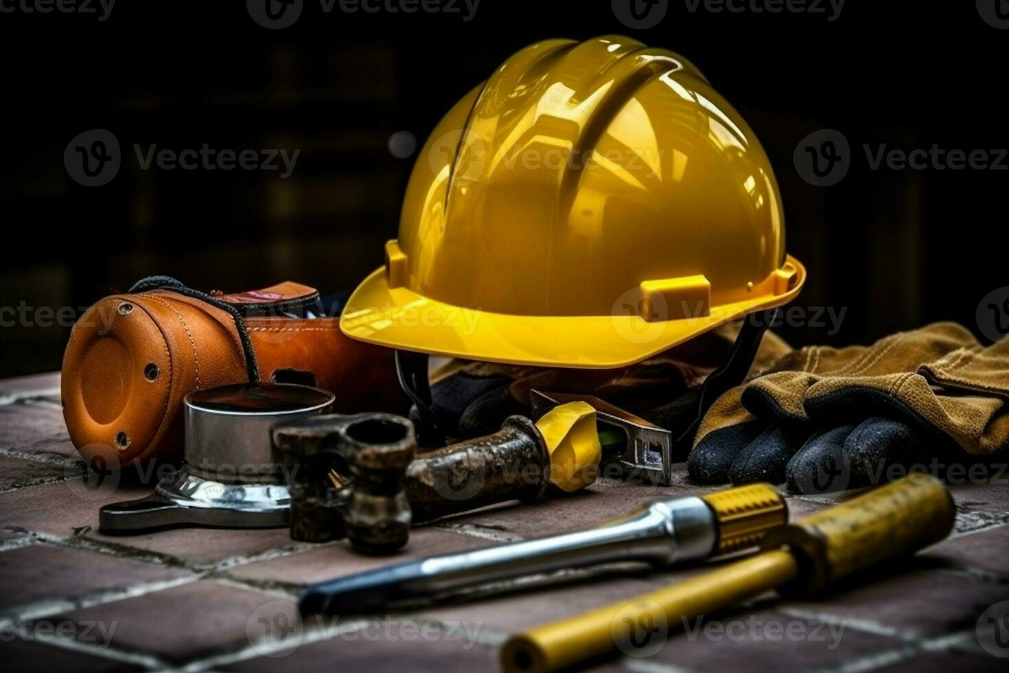 Labor day tools and equipment for working on the construction site.Generative Ai. photo