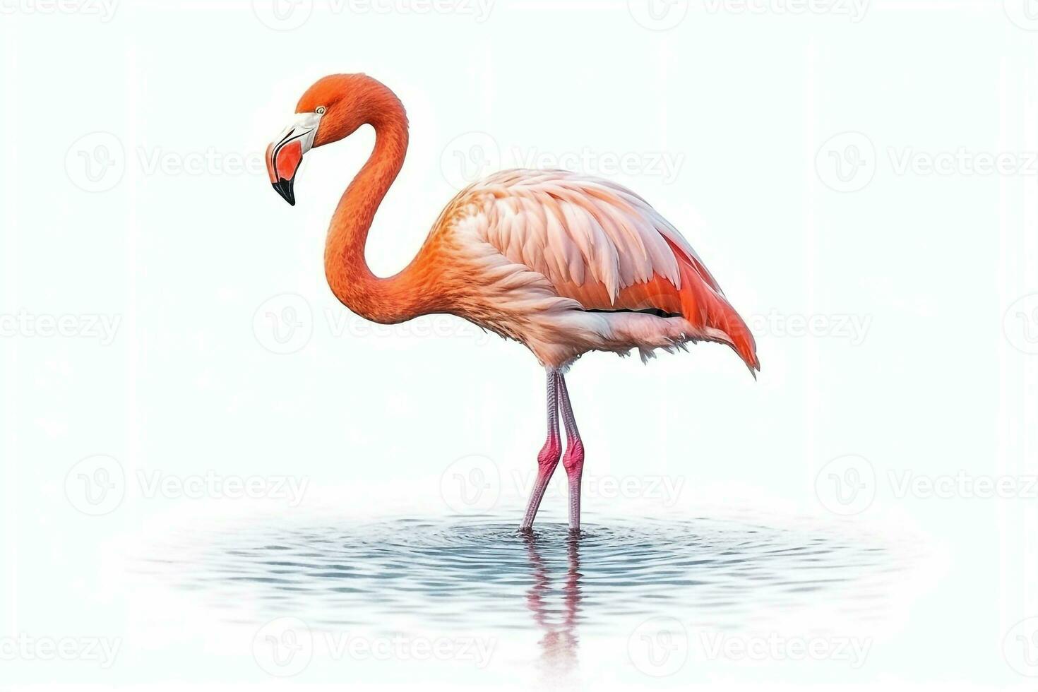 Flamingo isolated on white background.Generative Ai. photo