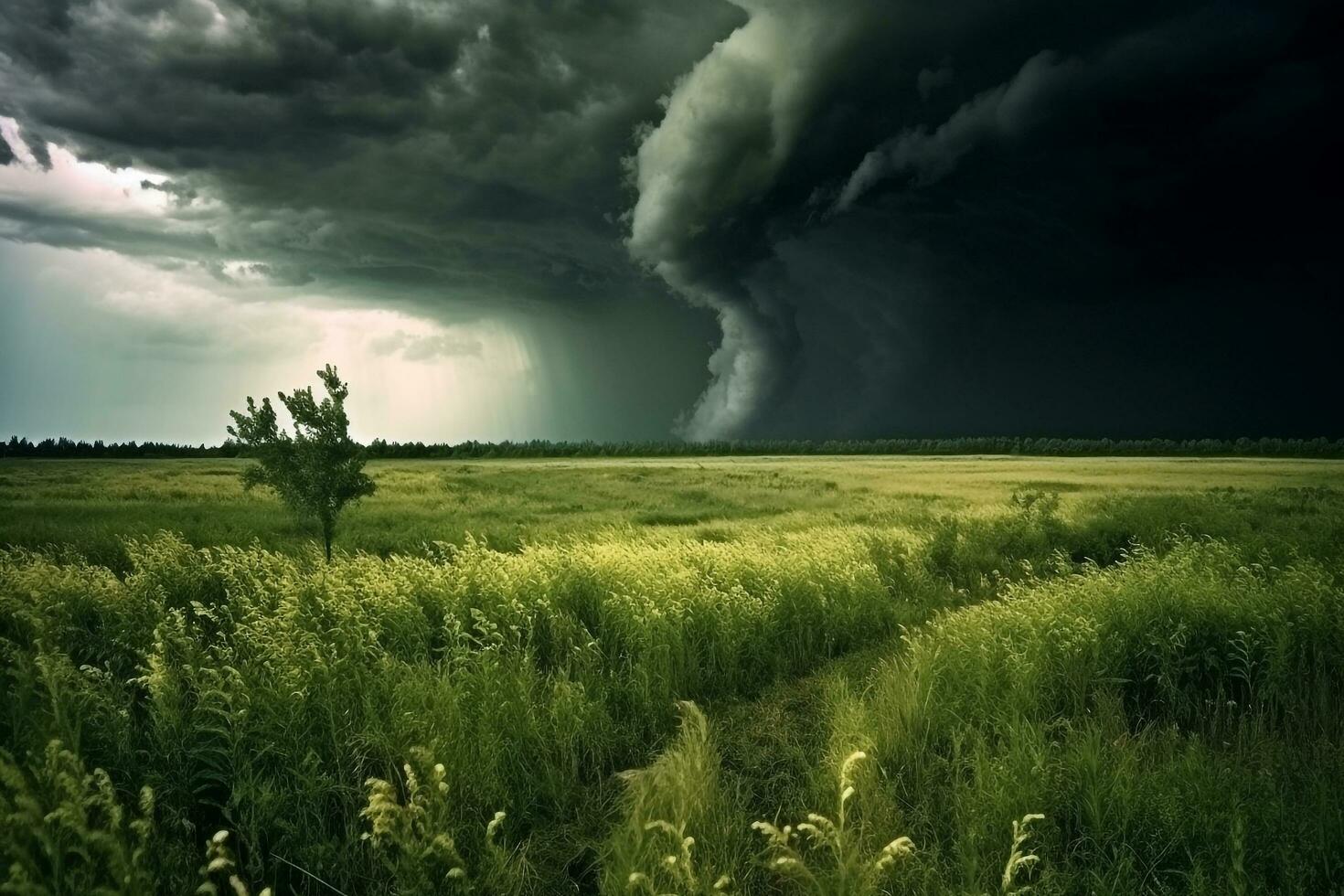 Tornado in the meadow.Generative Ai. photo