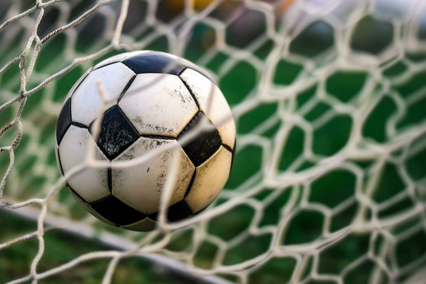 Soccer ball in goal.Generative Ai. photo