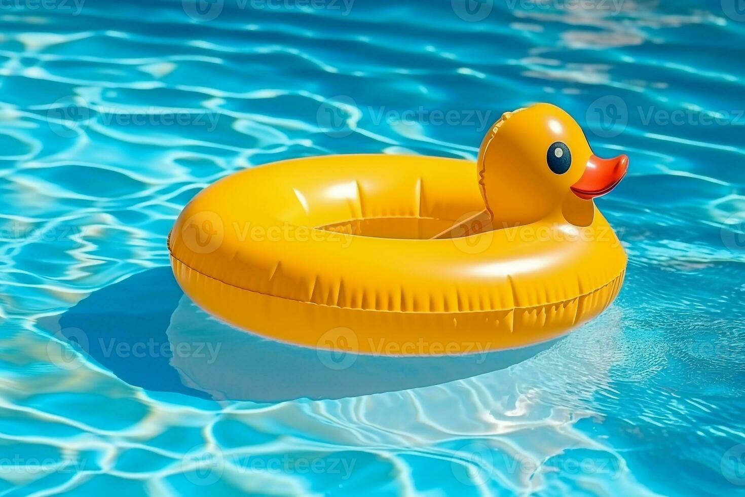 Rubber ring duck shaped float in a pool.Generative Ai. photo