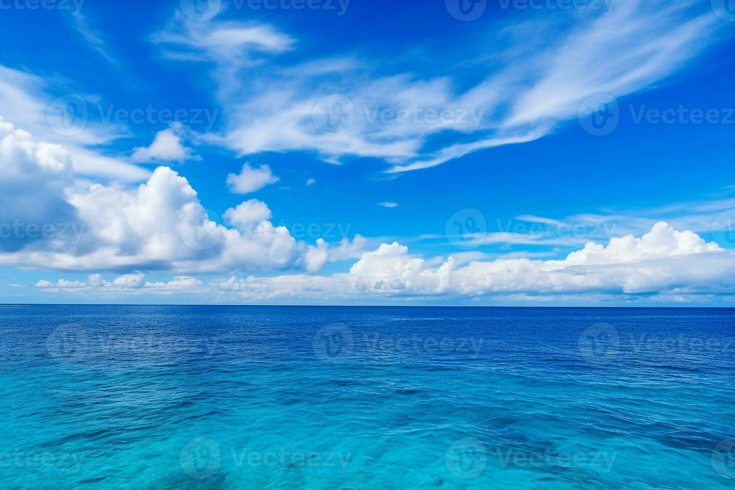 Beautiful blue sky and blue ocean.Generative Ai. photo