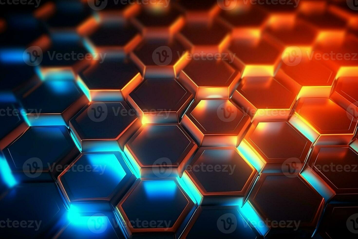 Abstract hexagon with glowing lights background.Generative Ai. photo
