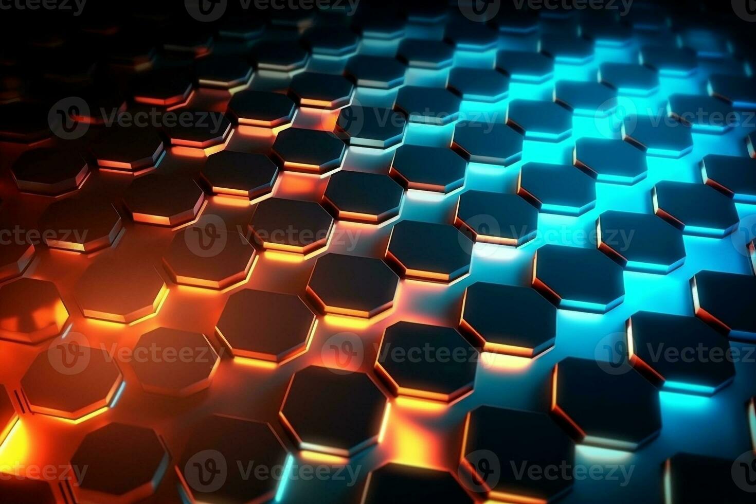 Abstract hexagon with glowing lights background.Generative Ai. photo