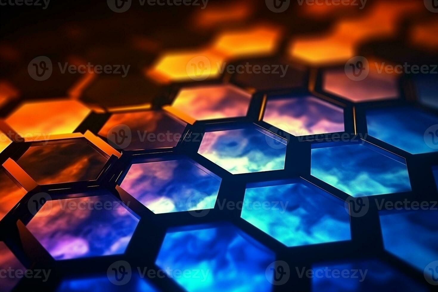 Abstract hexagon with glowing lights background.Generative Ai. photo