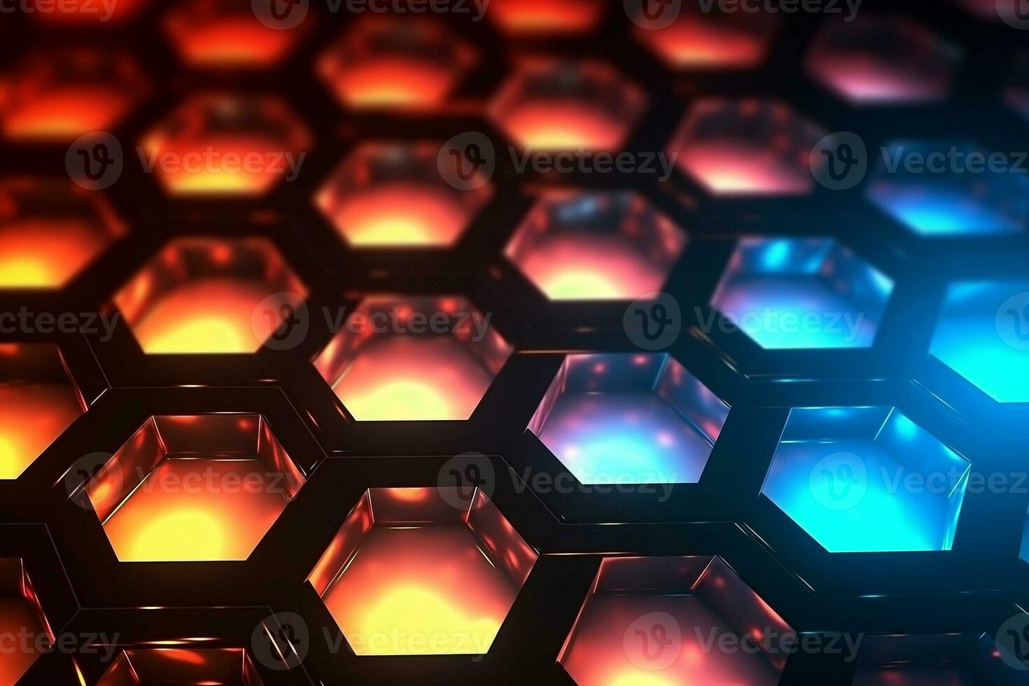 Abstract hexagon with glowing lights background.Generative Ai. photo