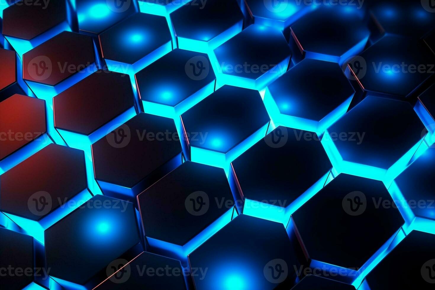 Abstract hexagon with glowing lights background.Generative Ai. photo