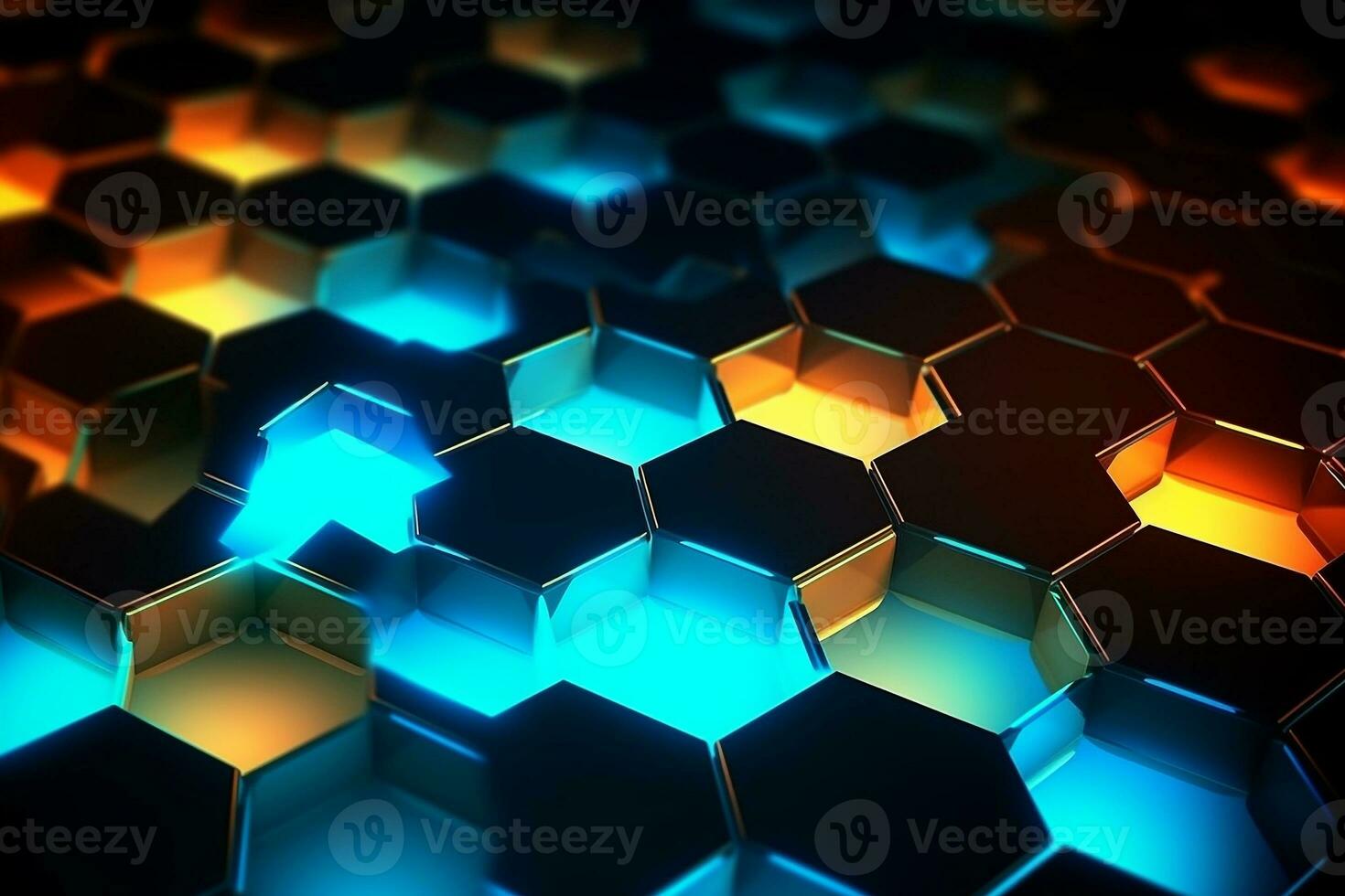 Abstract hexagon with glowing lights background.Generative Ai. photo