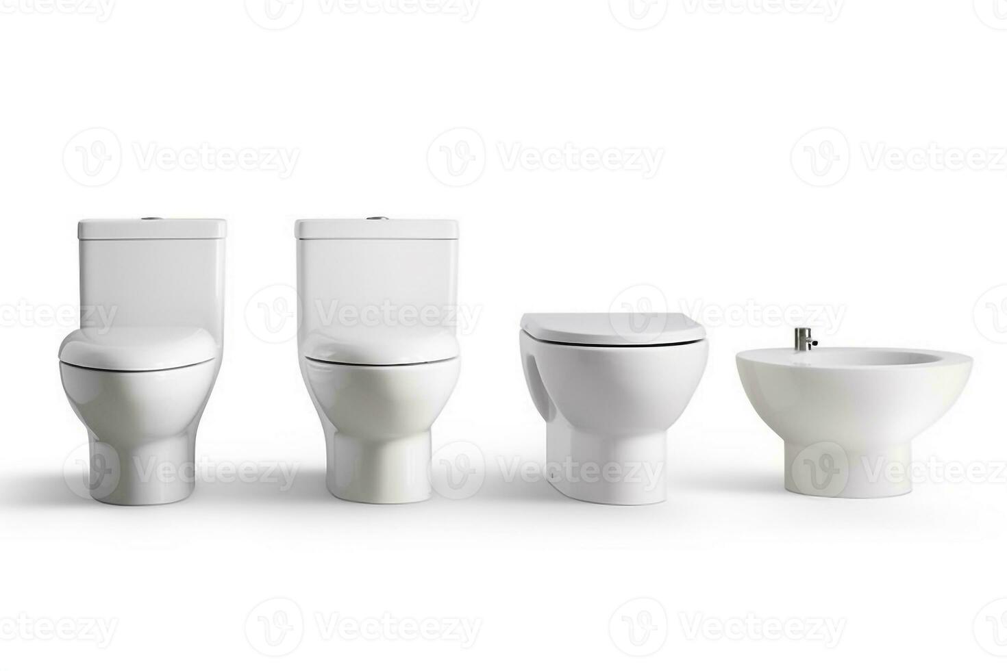 Set of toilet bowls isolated on white background .Generative Ai. photo