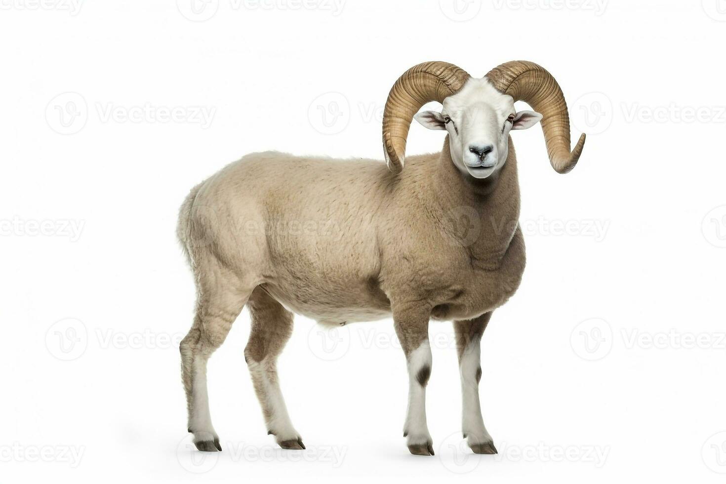 White ram isolated on white background.Generative Ai. photo