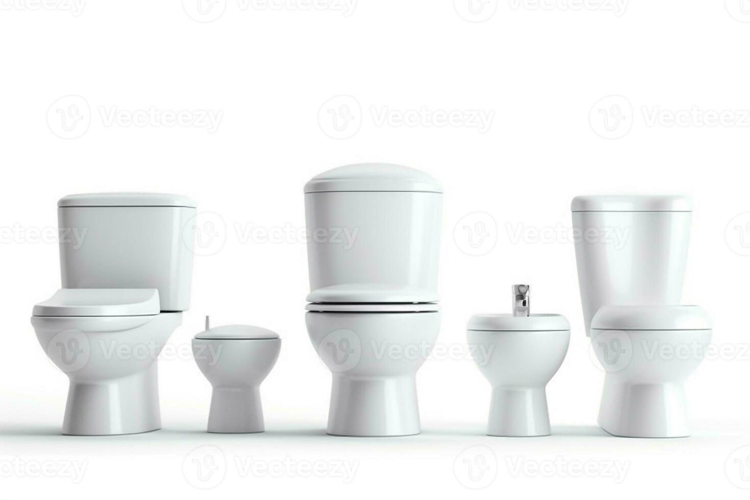 Set of toilet bowls isolated on white background .Generative Ai. photo