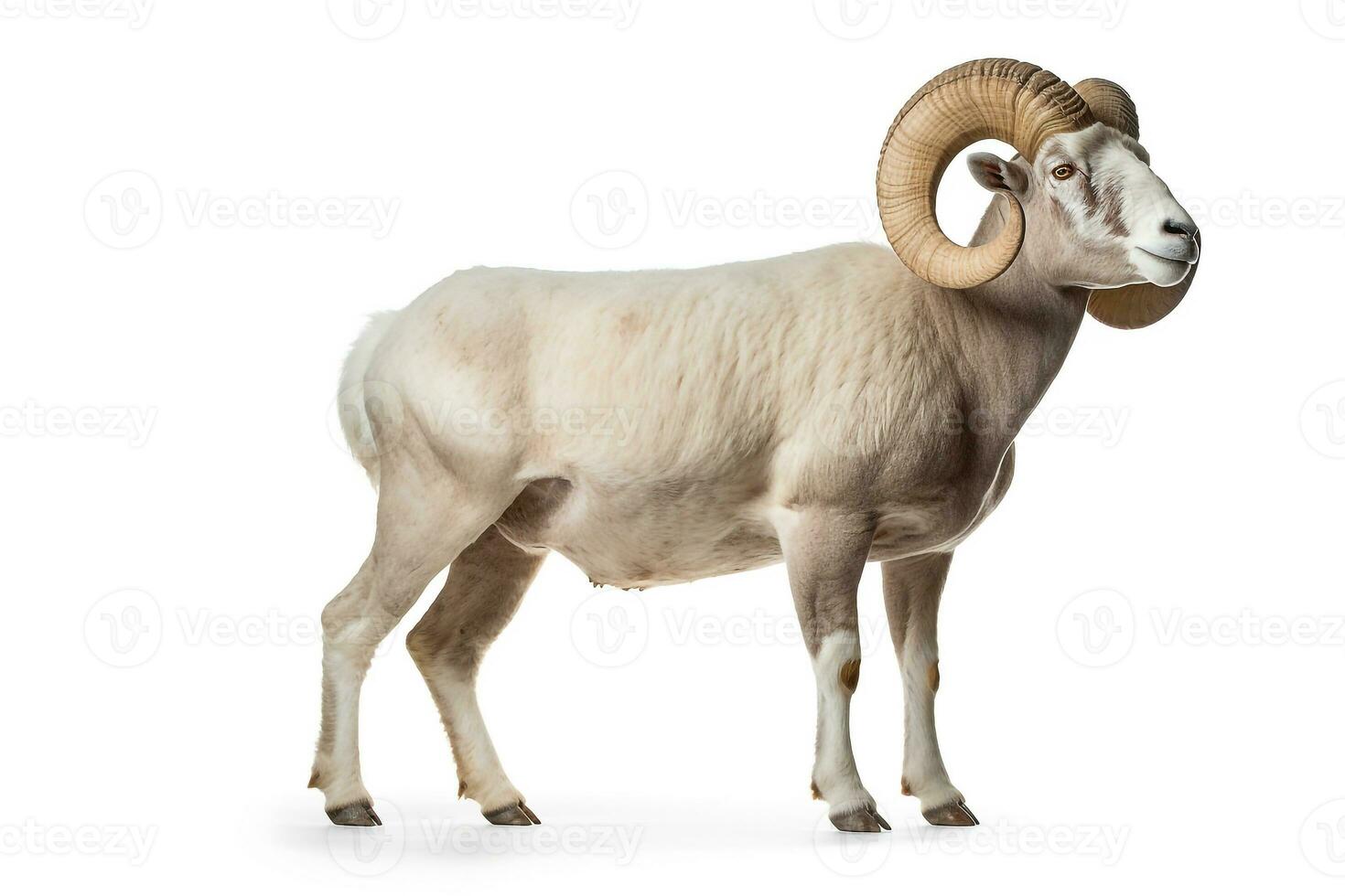 White ram isolated on white background.Generative Ai. photo