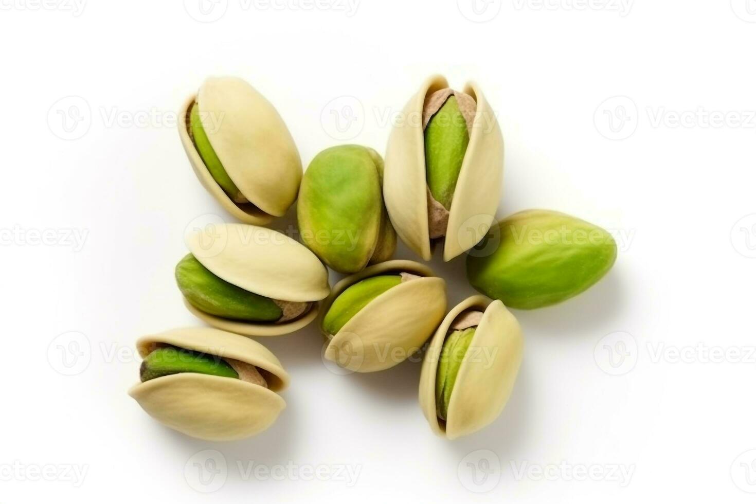 Pistachio and leaf isolated on white background .Generative Ai. photo