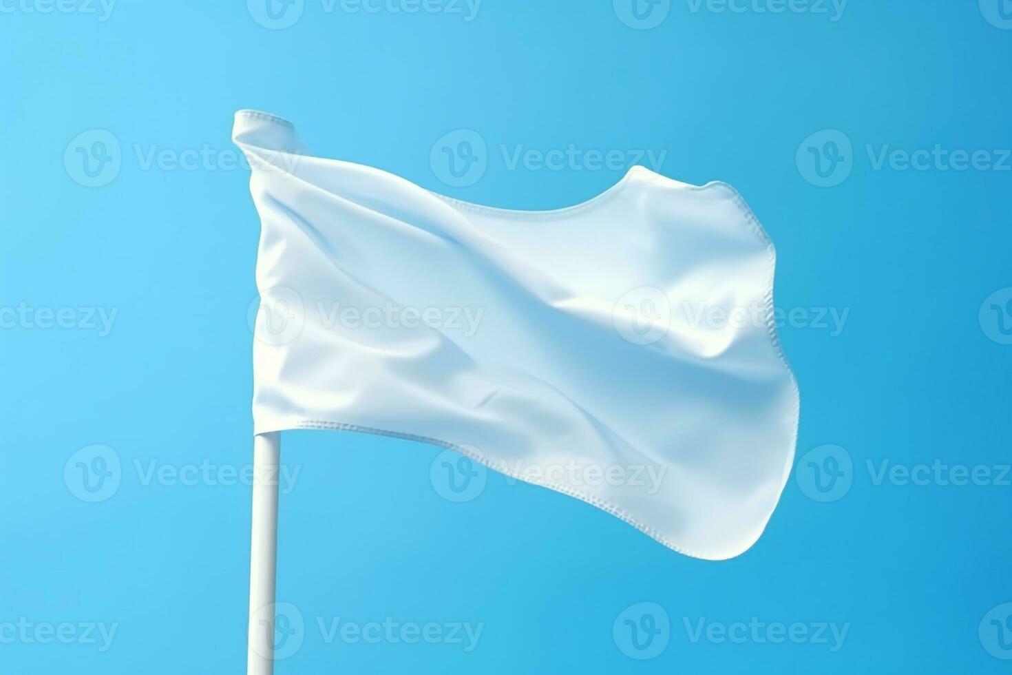 White flag waving isolated on blue pastel background.Generative Ai. photo