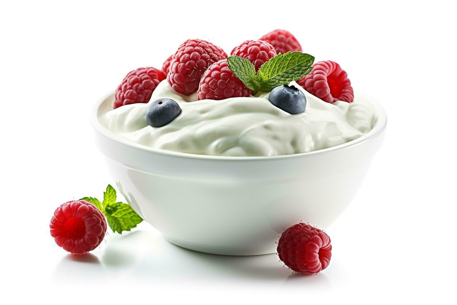 Yogurt and berries isolated on white background.Generative Ai. photo