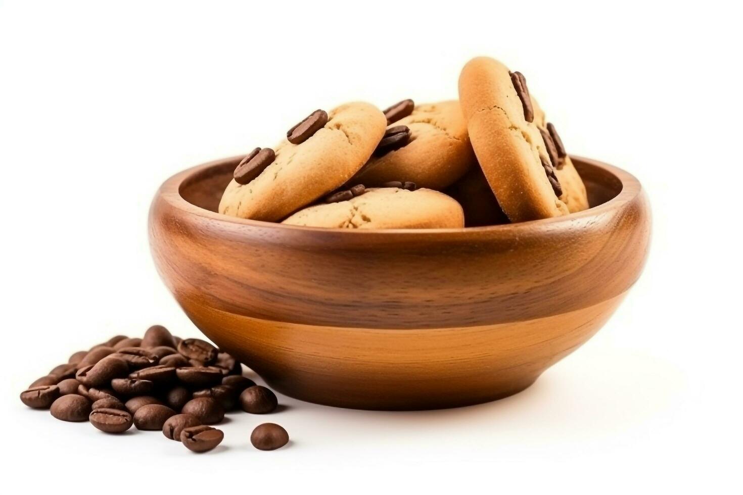 Coffee beans with cookie isolated on white background.Generative Ai. photo