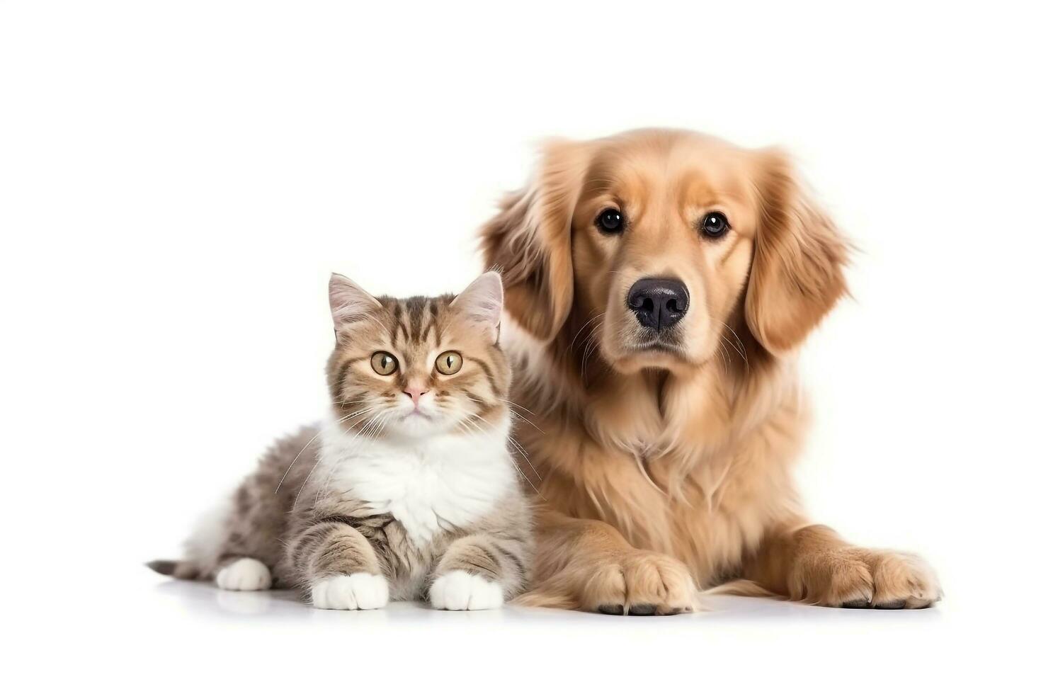 Portrait dog with cat isolated on white background.Generative Ai. photo