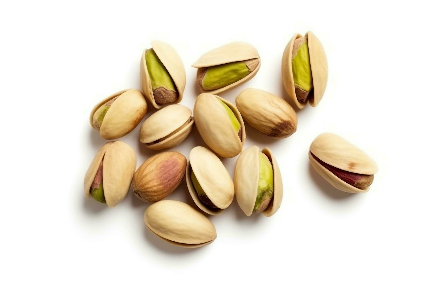 Pistachios isolated on white background.Generative Ai. photo