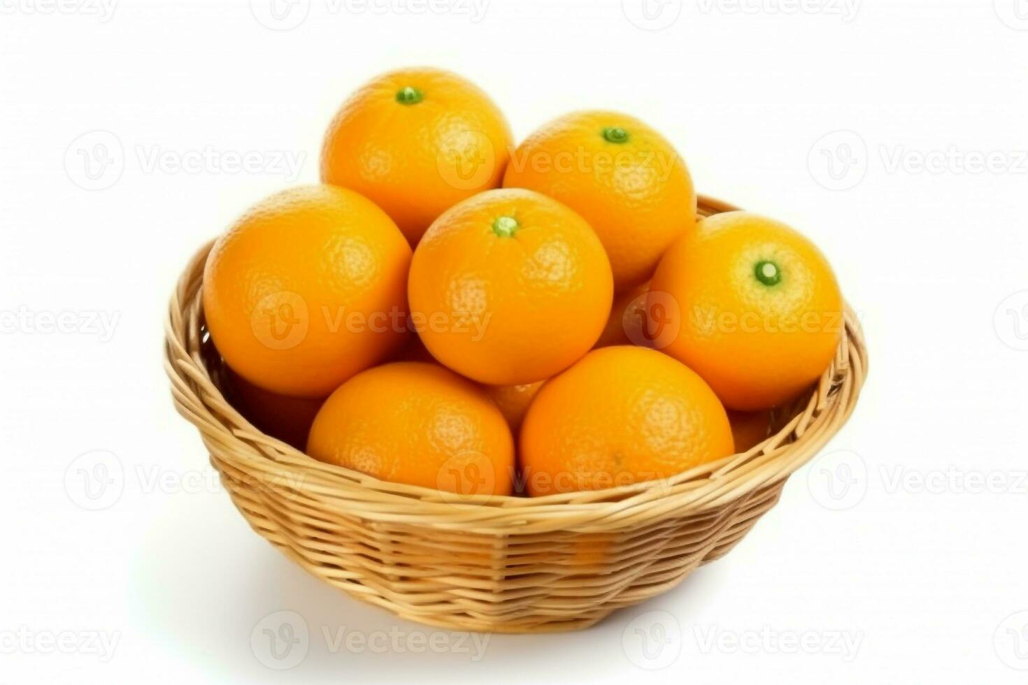 Orange in wicker basket isolated on white background.Generative Ai. photo