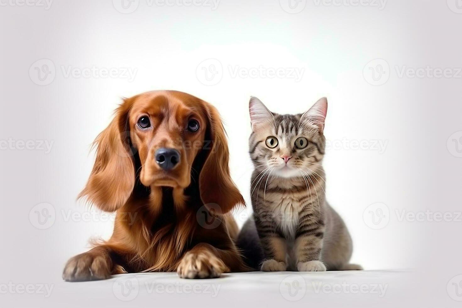 retrato perro con gato aislado en blanco fondo.generativo ai. foto