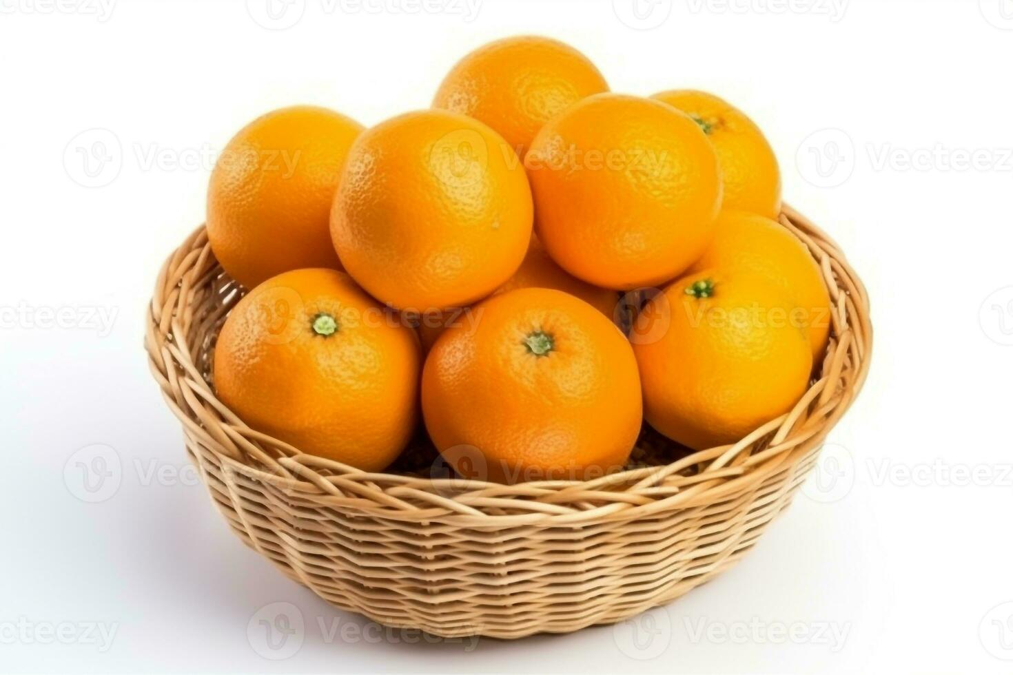 Orange in wicker basket isolated on white background.Generative Ai. photo