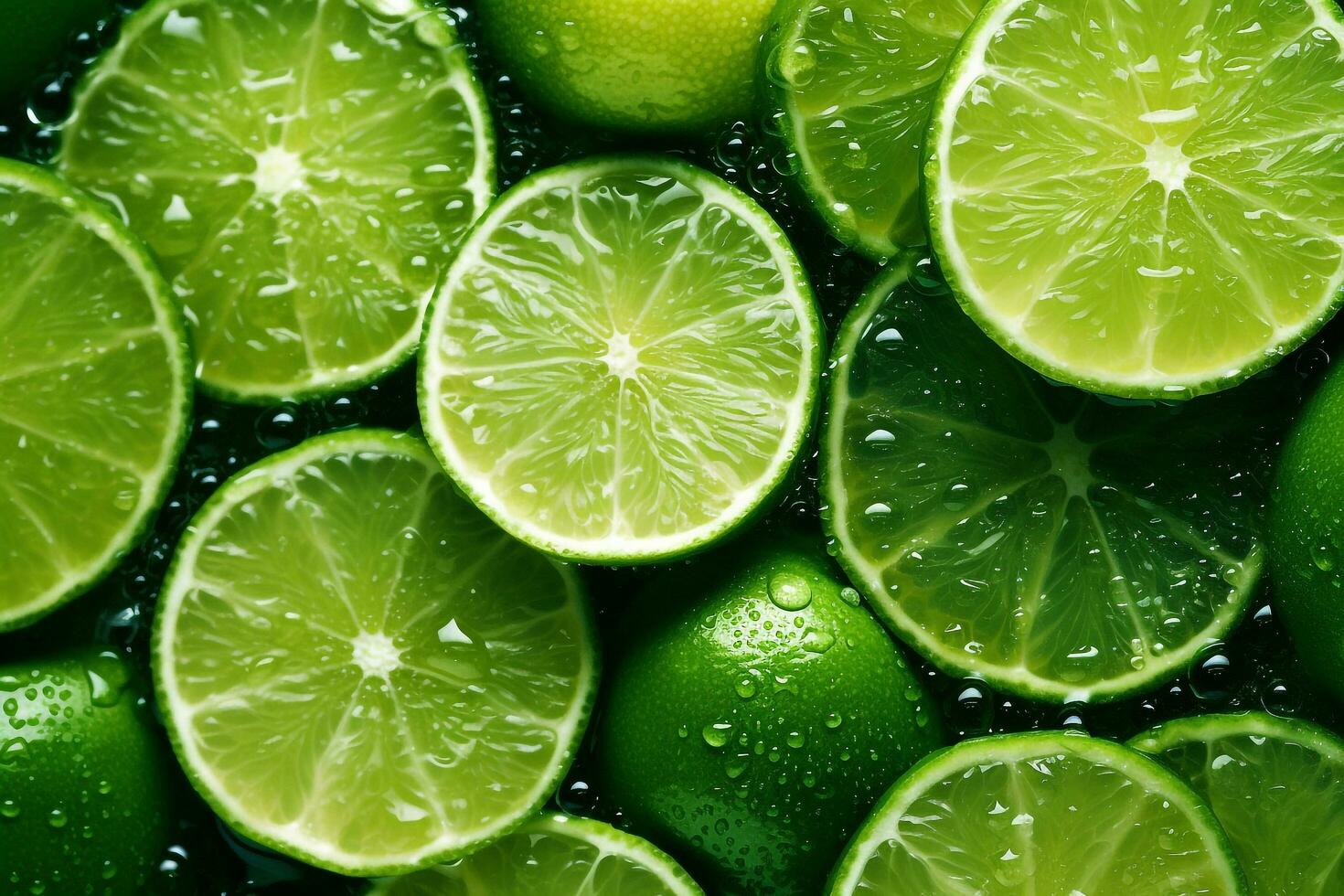 Green lemon slice pattern background.Generative Ai. photo