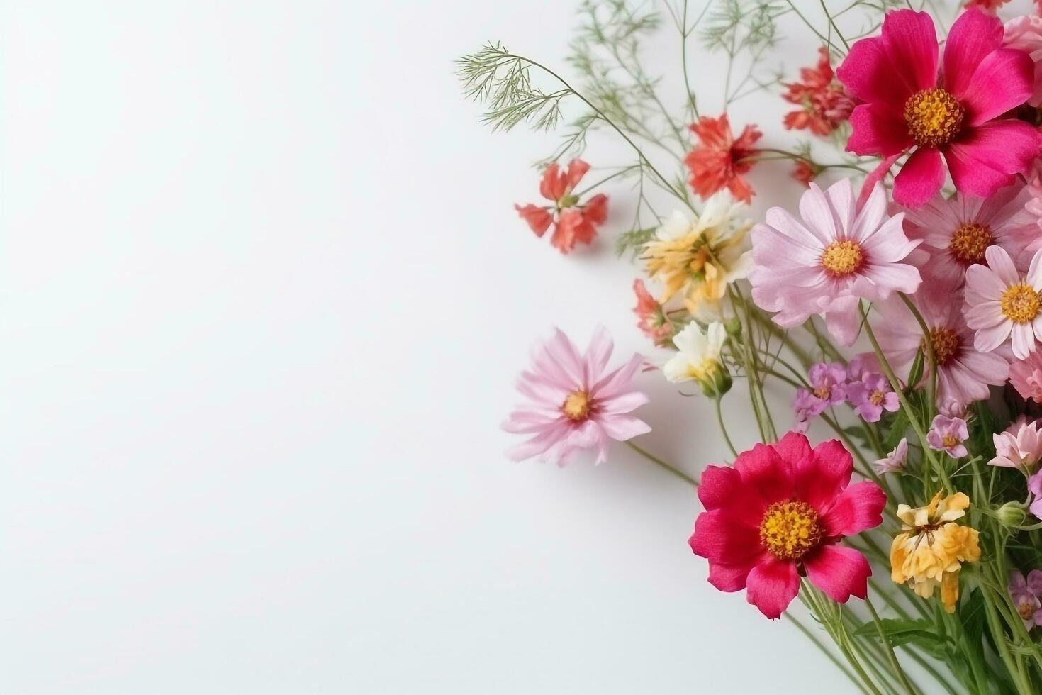 Beautiful spring pink flowers on white background.Generative Ai. photo