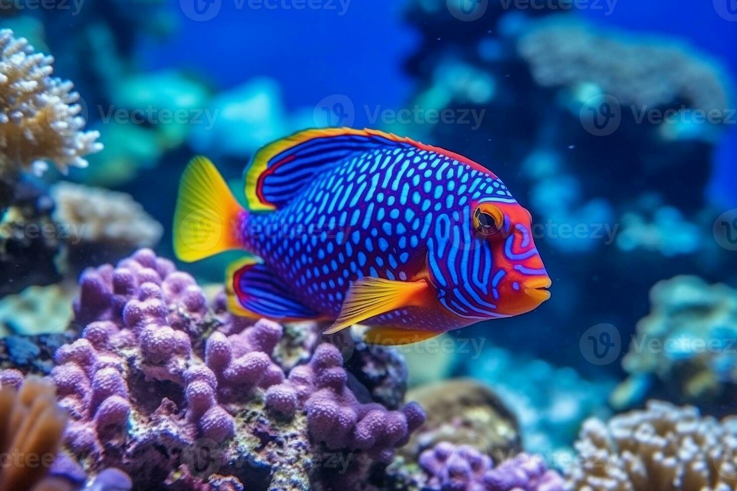 Colorful beautiful fish in the sea with beautiful corals .Generative Ai. photo