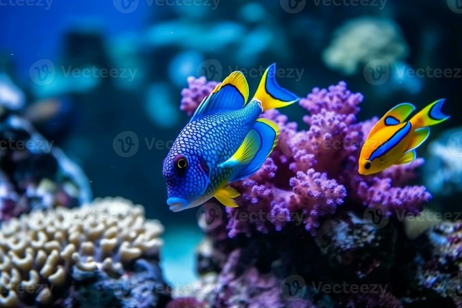 Colorful beautiful fish in the sea with beautiful corals .Generative Ai. photo