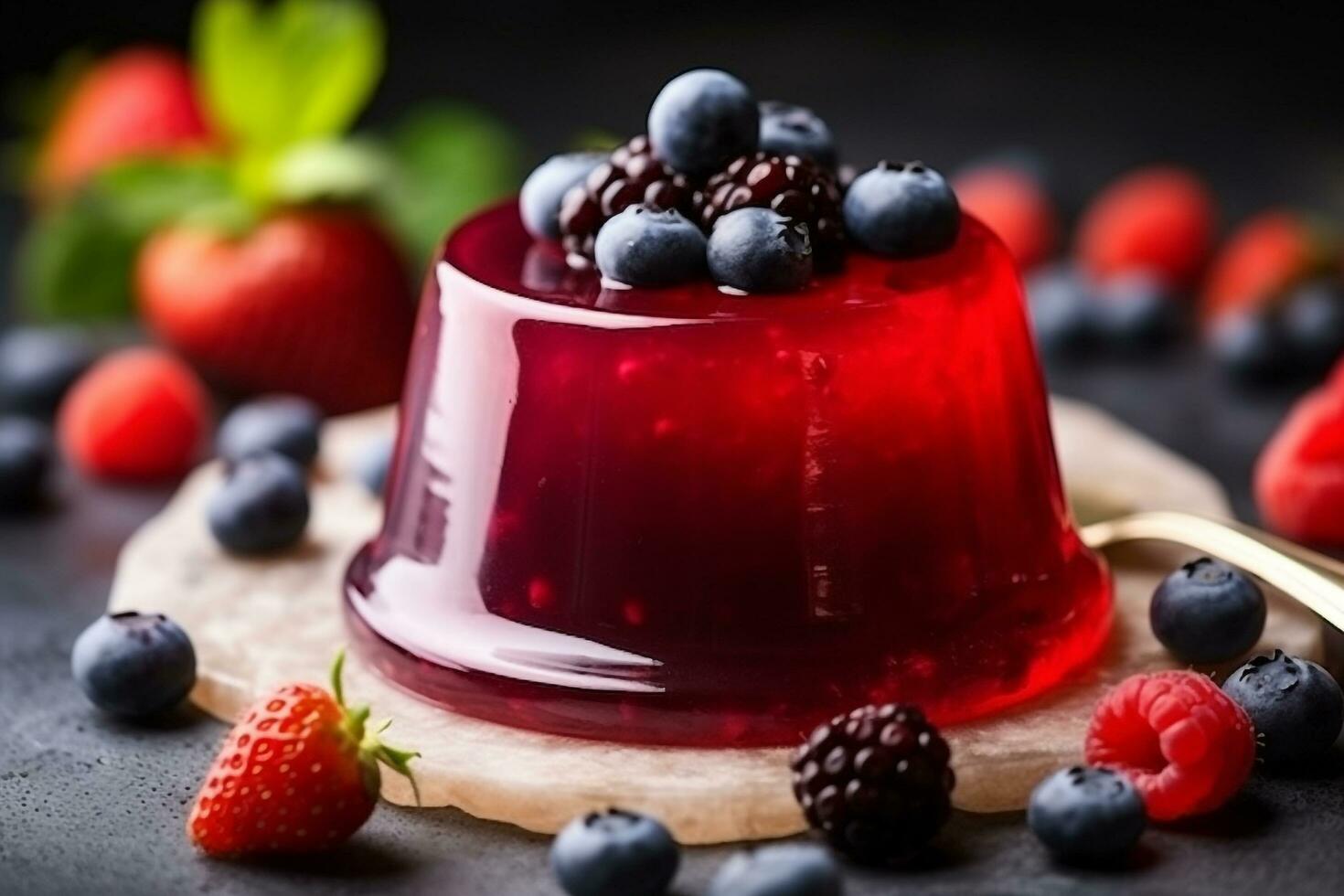Berry jelly with fresh mix berry.Generative Ai. photo