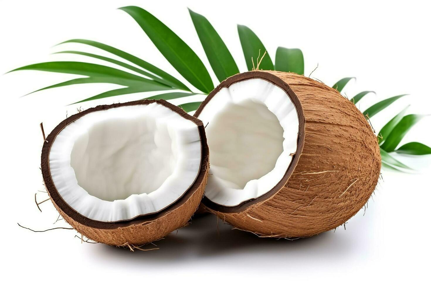 Coconut with plam leaves isolated on white background.Generative Ai. photo