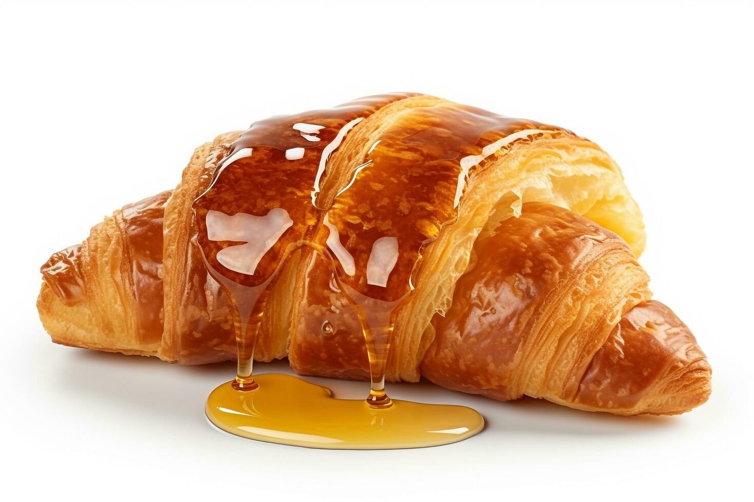 Croissant with sweet honey isolated on white background.Generative Ai. photo