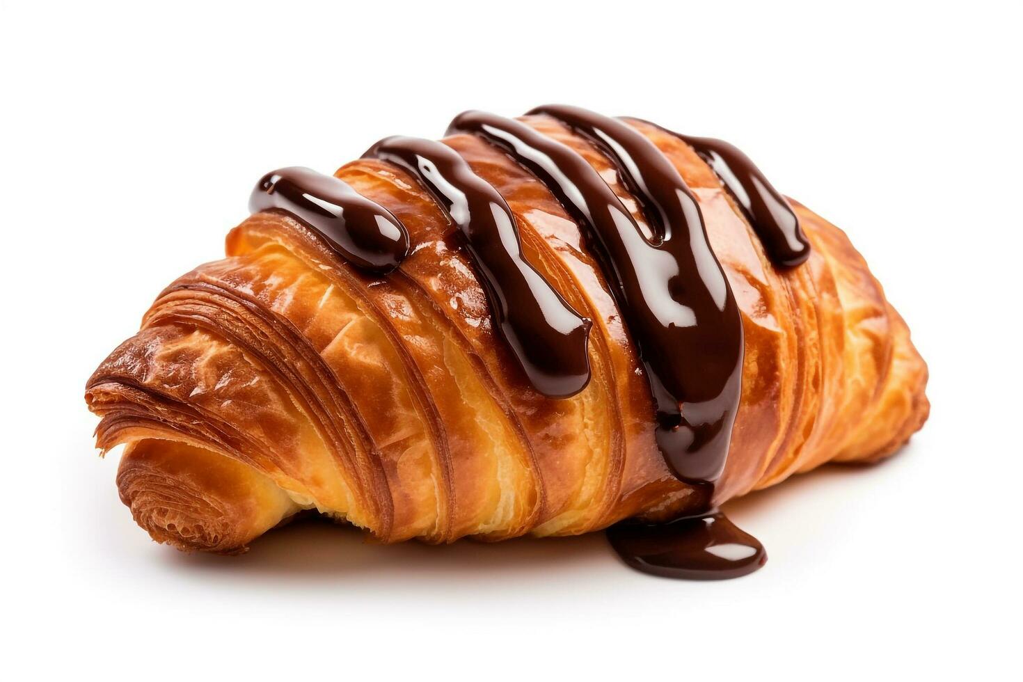 Croissant chocolate sauce isolated on white background.Generative Ai. photo