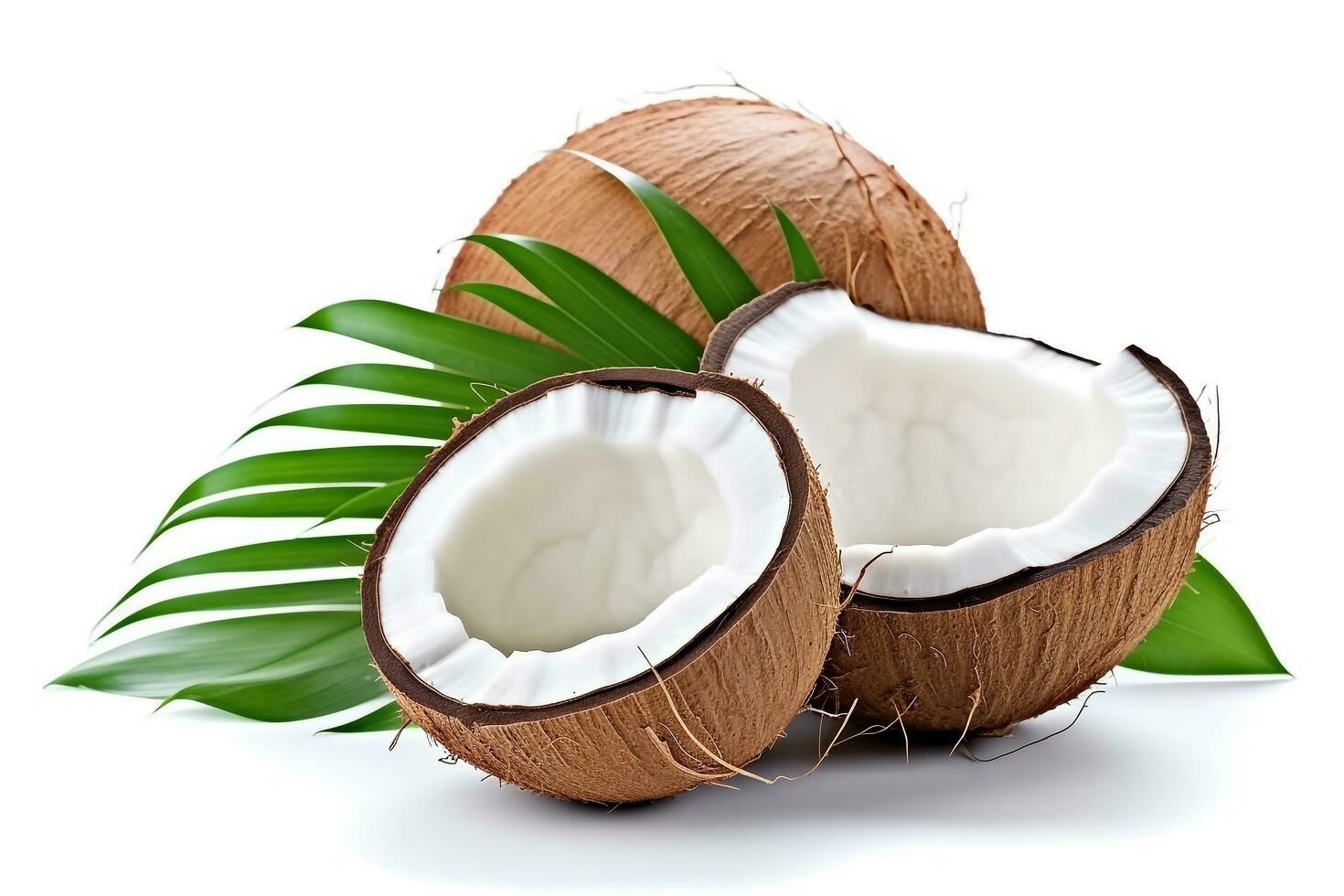 Coconut with plam leaves isolated on white background.Generative Ai. photo