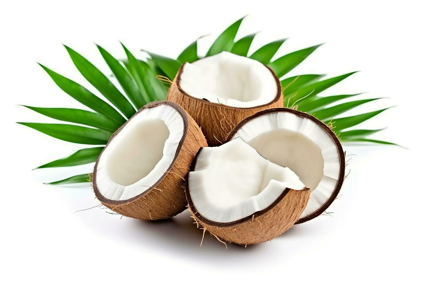 Coconut with plam leaves isolated on white background.Generative Ai. photo
