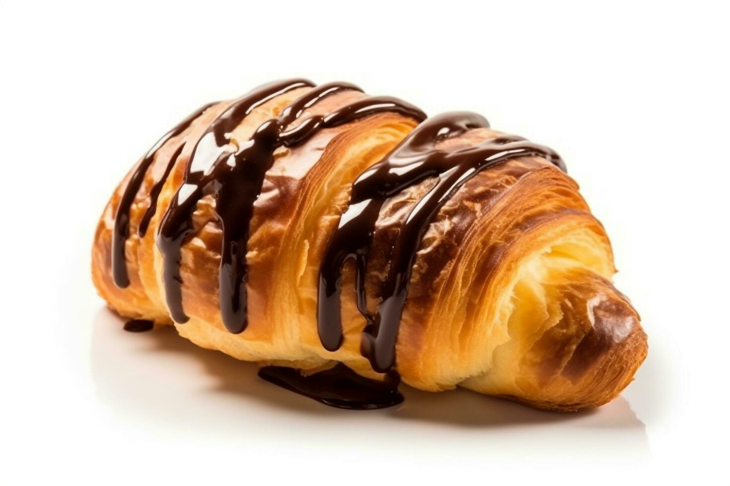 Croissant chocolate sauce isolated on white background.Generative Ai. photo