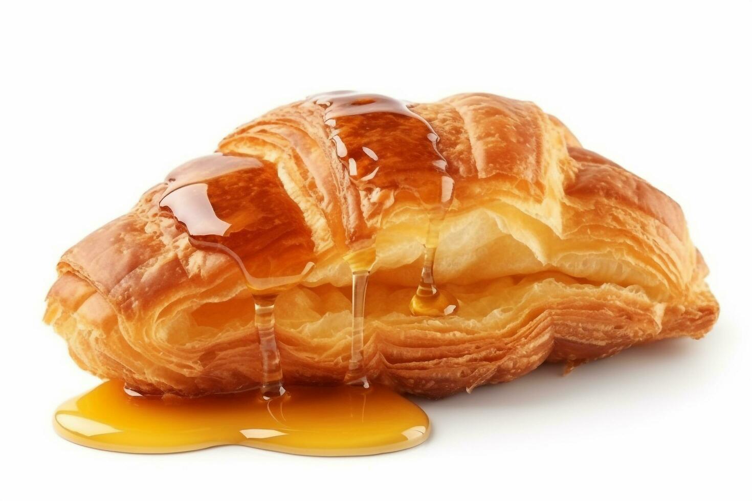 Croissant with sweet honey isolated on white background.Generative Ai. photo