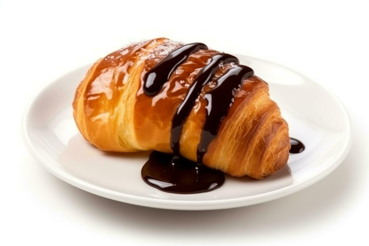 Croissant chocolate sauce isolated on white background.Generative Ai. photo
