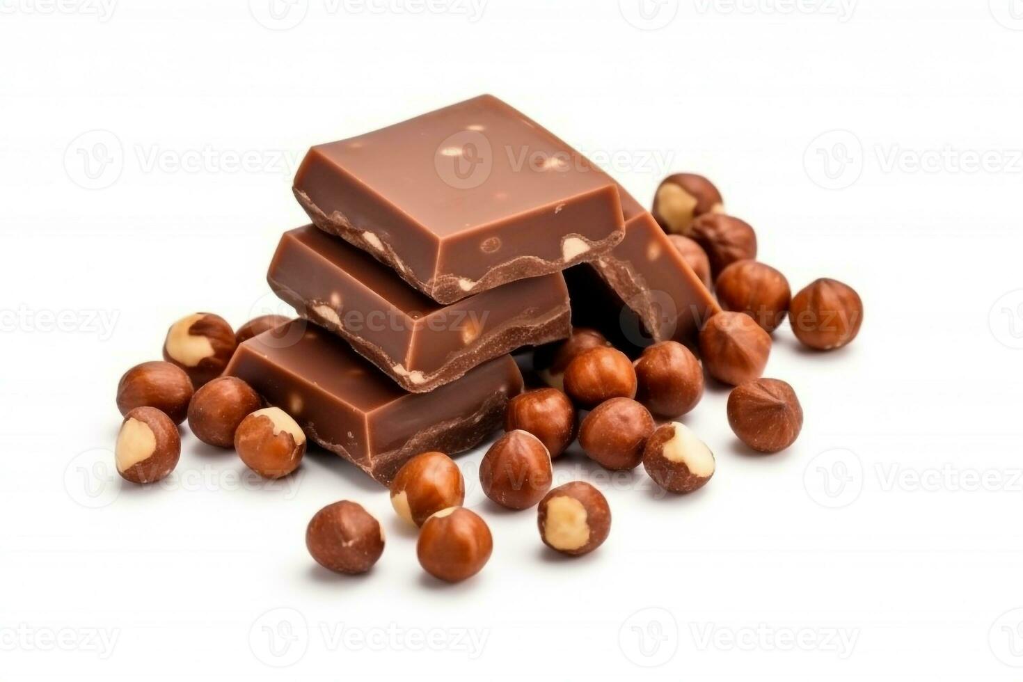 Chocolate hazelnuts isolated on white background.Generative Ai. photo