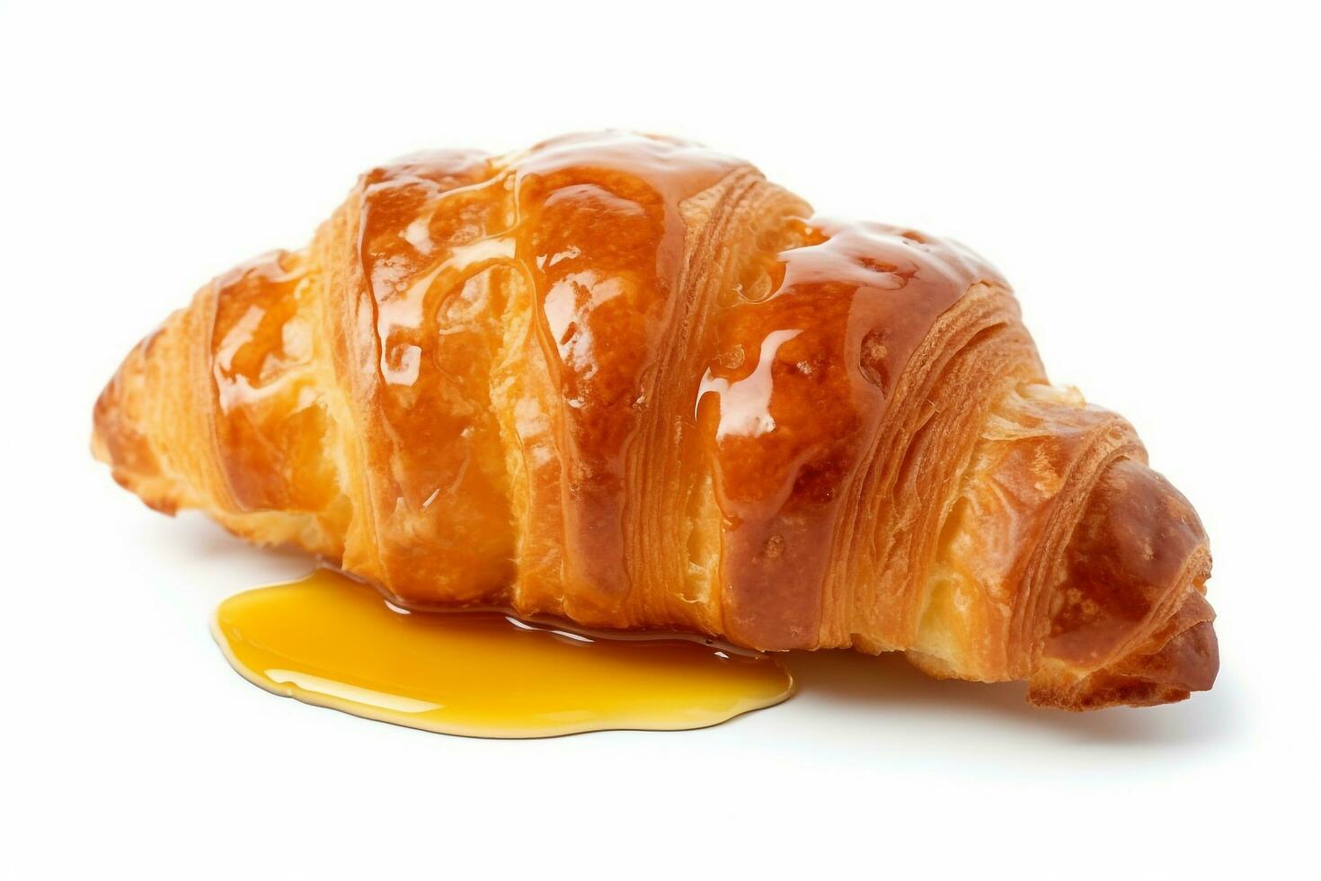 Croissant with sweet honey isolated on white background.Generative Ai. photo