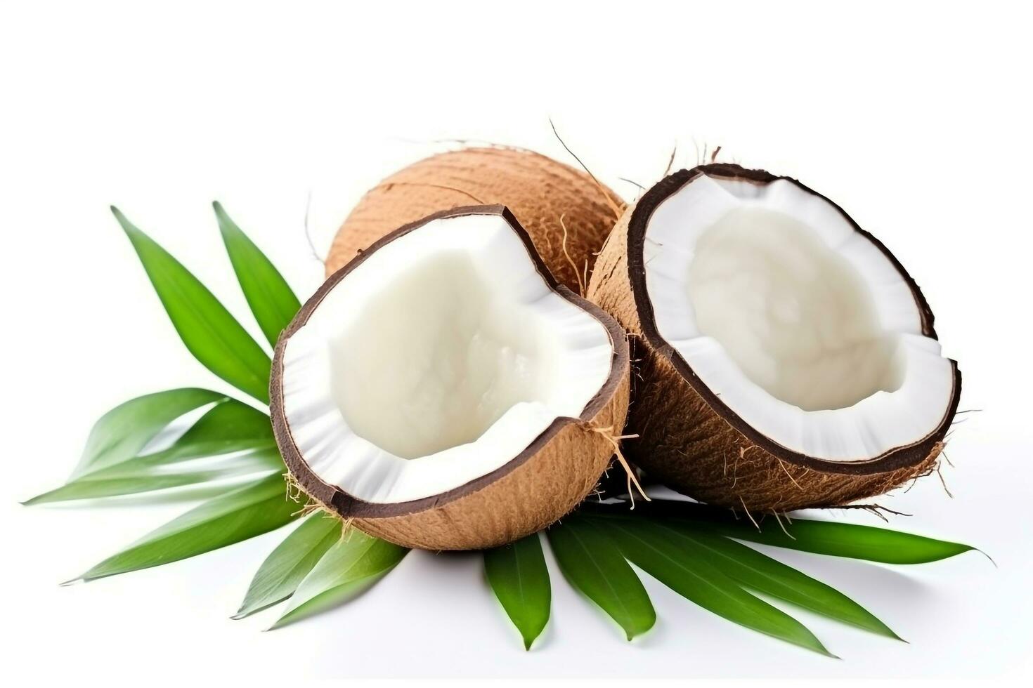 Coconut with plam leaves isolated on white background.Generative Ai. photo