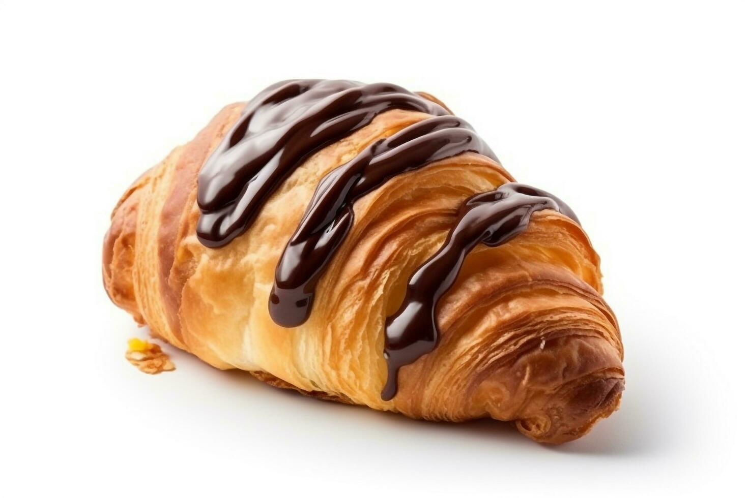 Croissant chocolate sauce isolated on white background.Generative Ai. photo